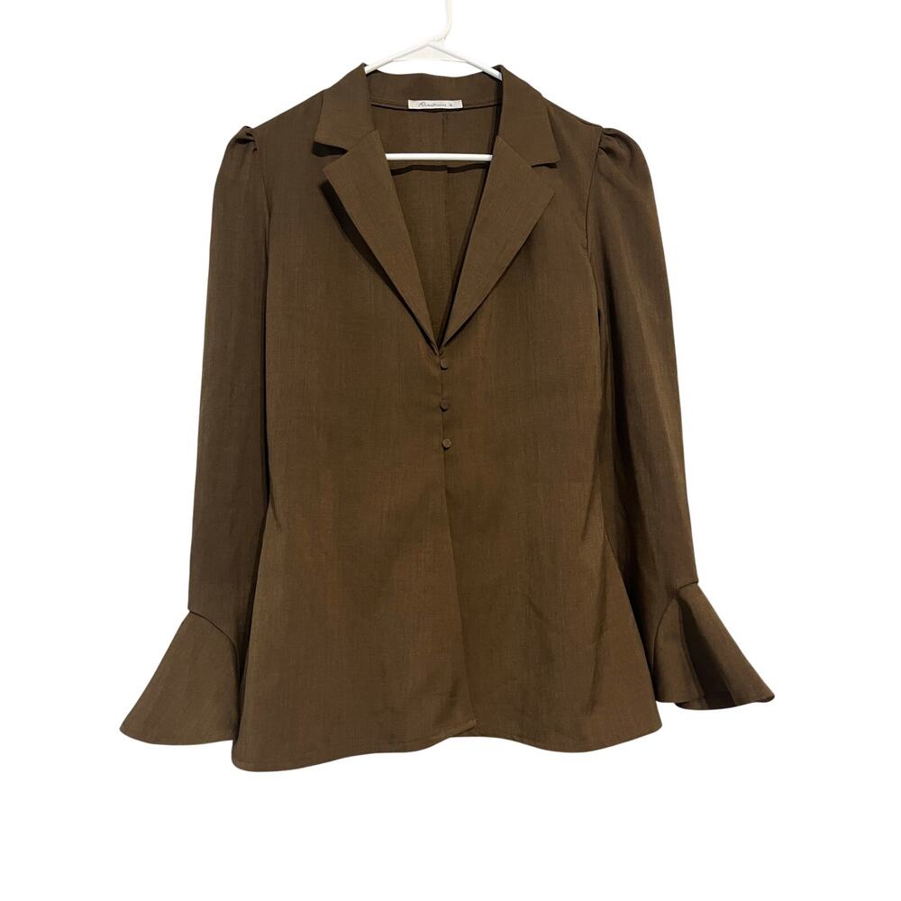 AEL Amy Enjoy Life Peplum Fitted Flared Sleeve Brown Blazer Top Size M